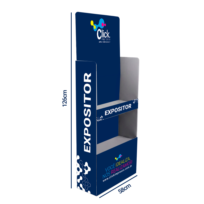 Expositor de Chão em Polionda 3mm
Destaque seus produtos com um expositor leve, resistente e de fácil montagem!
O Expositor de Chão em Polionda 3mm é a solução ideal para destacar produtos, promoções e campanhas em pontos de venda, lojas, supermercados, feiras, eventos e ações promocionais. Com design funcional e excelente área para personalização, ele atrai a atenção do público e valoriza a apresentação da sua marca.
Produzido em polionda de 3mm, oferece resistência e ótimo acabamento, sendo uma excelente opção para campanhas temporárias ou ações promocionais. Seu grande diferencial é a praticidade: possui montagem simples, sem necessidade de ferramentas, além de ser leve e fácil de transportar, facilitando o deslocamento e a instalação em diferentes locais.
Ideal para empresas que buscam uma solução econômica, prática e eficiente para comunicação no ponto de venda.
Especificações do Produto
Produto: Expositor de Chão Personalizado
Material: Polionda 3mm
Tamanho: 58 x 126cm
Impressão: Colorida de alta qualidade
Personalização: Conforme arte enviada pelo cliente
Prazo de Produção: 5 dias úteis
Informações Importantes
Produzido em polionda 3mm, leve e resistente.
Fácil montagem, sem necessidade de ferramentas.
Leve e prático para transporte e armazenamento.
Ideal para pontos de venda, feiras, eventos e campanhas promocionais.
Excelente para exposição de produtos e materiais promocionais.
Personalização exclusiva com a identidade visual da sua empresa.